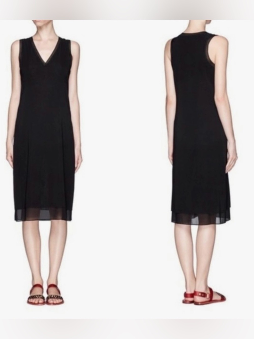 Vince Revolve Women’s Silk V Neck Flowy Lined Midi Shift Tank Dress Black XXS
